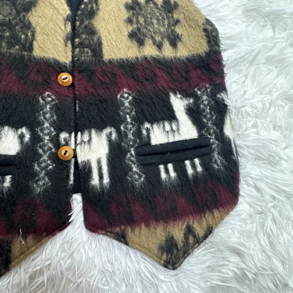 Vintage Handmade Alpaca Vest Ecuador Unisex Black Woven Tribal Southwestern Rare